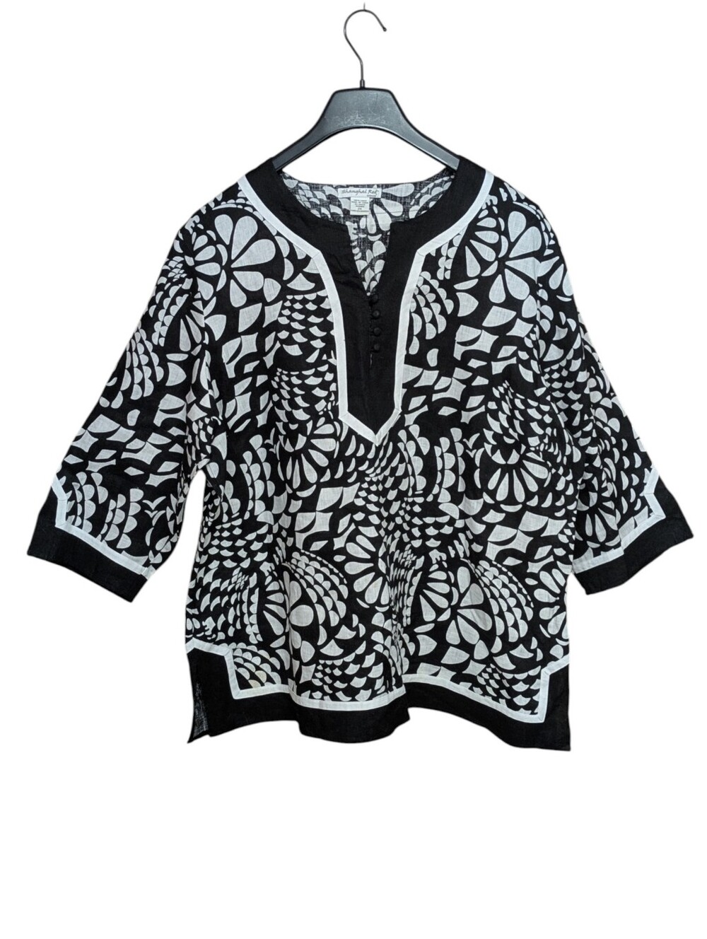 Shanghai Red Woman 100% Linen Black and White Tunic Top Size 2X - Picture 8 of 8